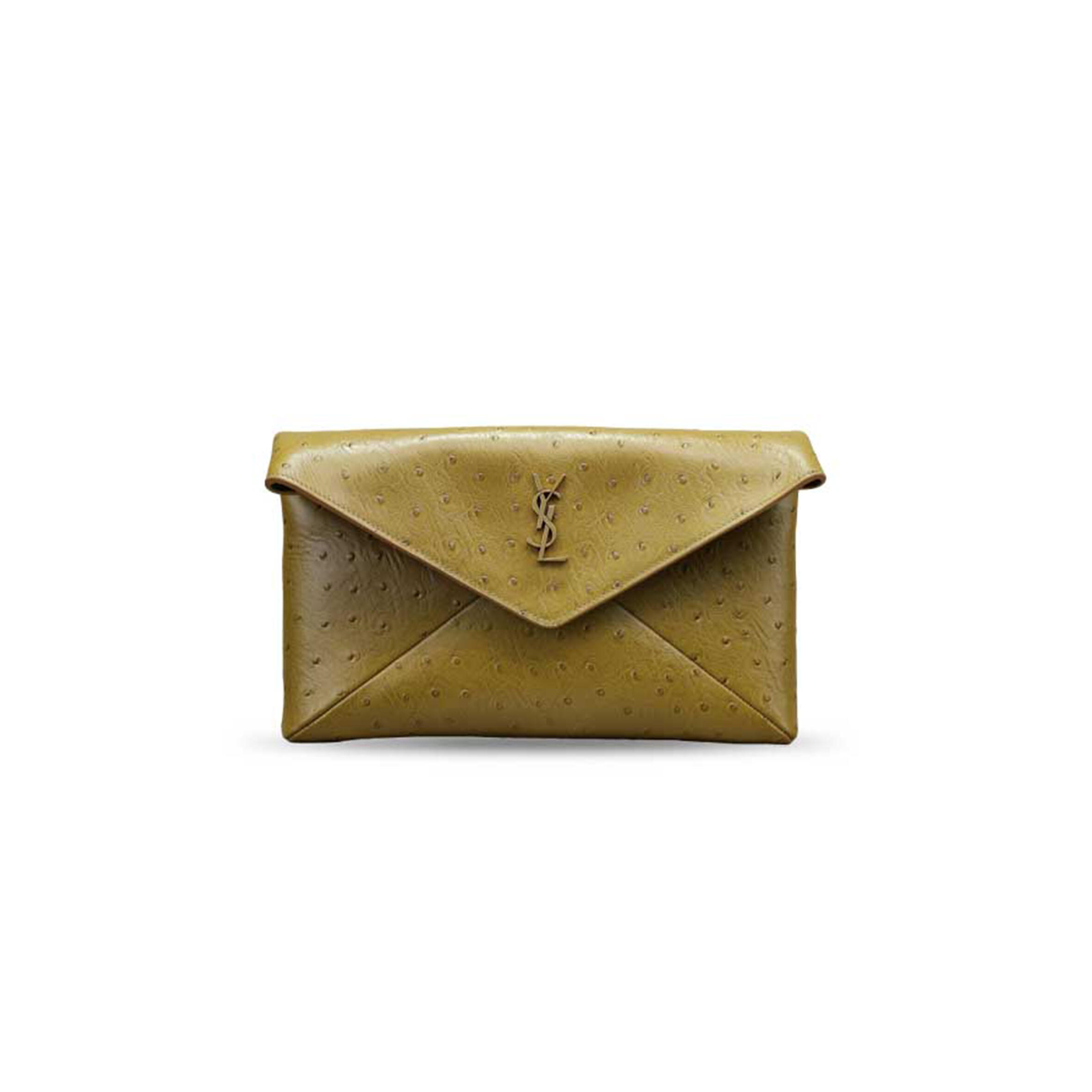 YSL LARGE ENVELOPE CLUTCH BAG IN OSTRICH-EMBOSSED LEATHER 769307 (29.5*18*4.5cm)